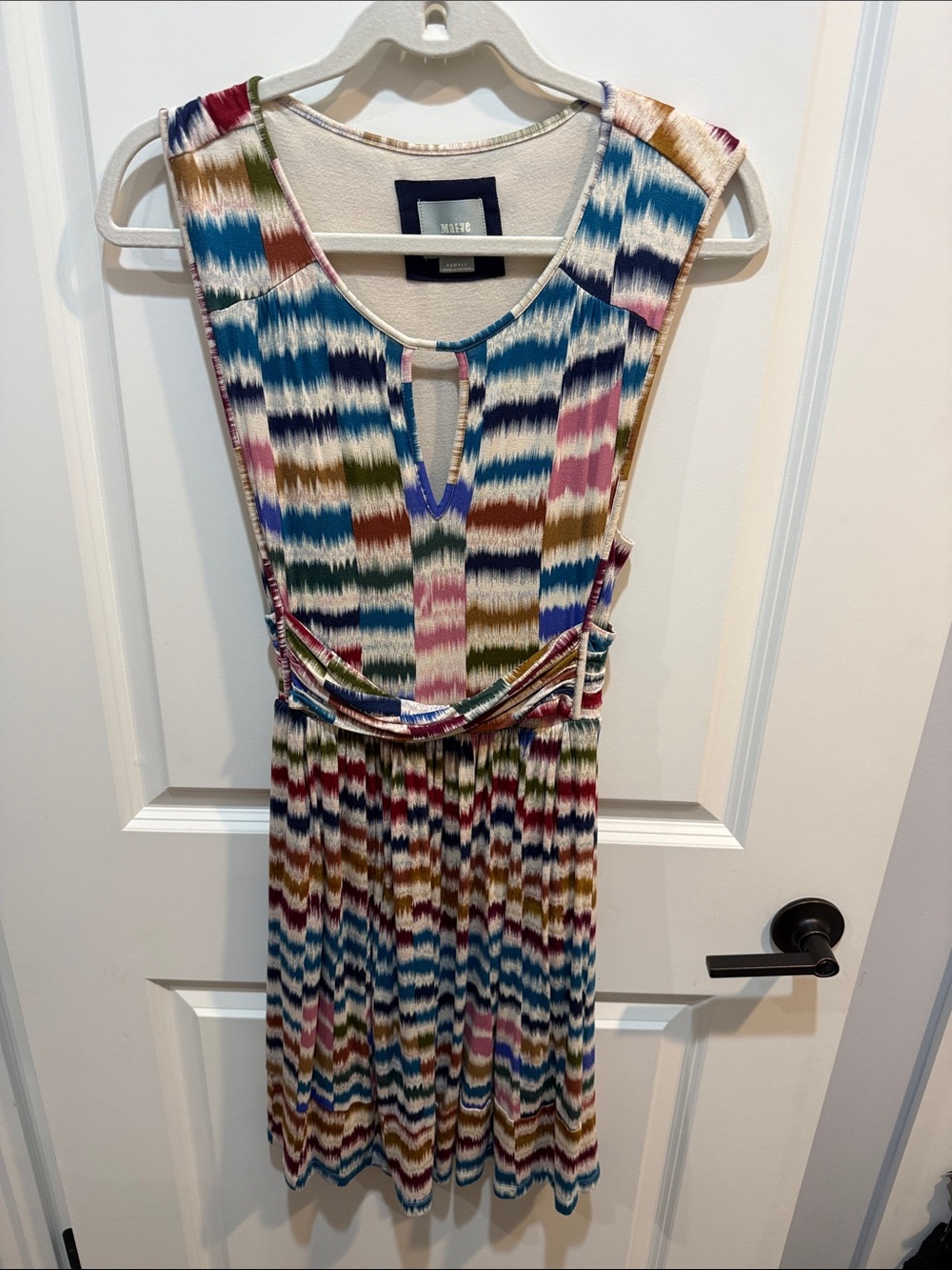 Maeve Multicolor Ikat Midi Dress in Blue, Pink, Green, Brown